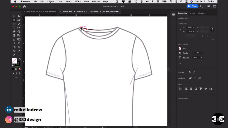 Short video using the pen tool in illustrator for fashion design to trace a t-shirt.