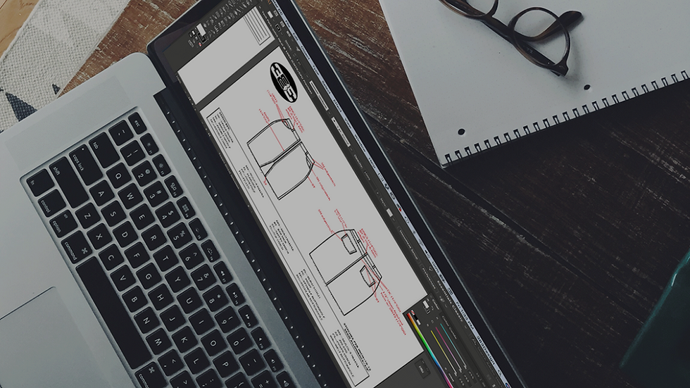 First page of a fashion tech pack displayed on a lap top screen.