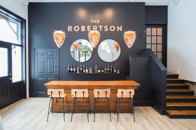 Signage behind the bar of the Robertson restaurant.