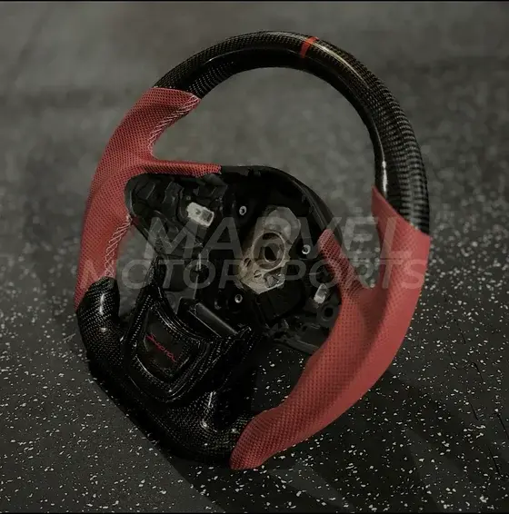 Thumbnail: A90 Supra Carbon Fiber Steering Wheel- OEM Red Perforated Leather