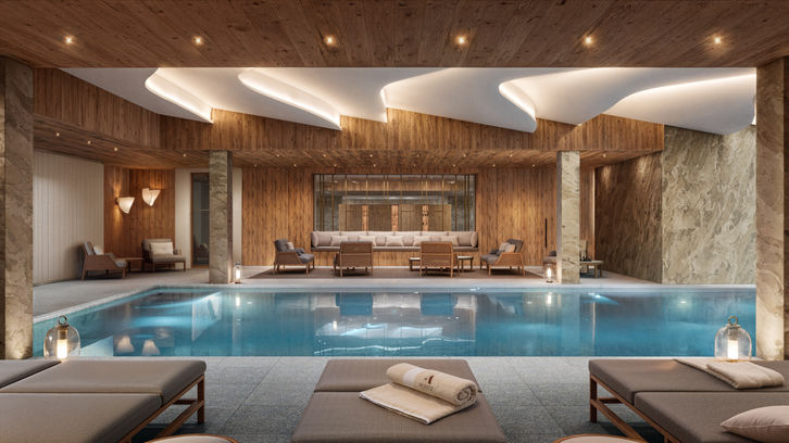 Antares project, luxury apartment complex, Meribel, ideal location, amazing amenities, luxurious clientele, wood and stone design, timeless ambiance, infinity pool, Meribel valley views, luxury mountain living