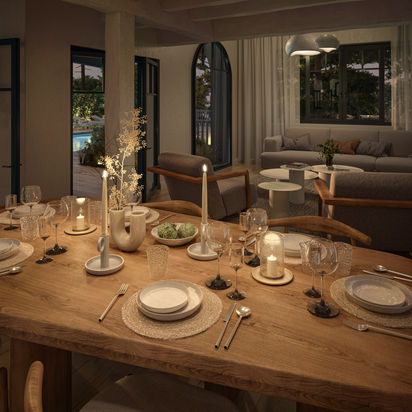 3D visualisation of the dining area on a peaceful night