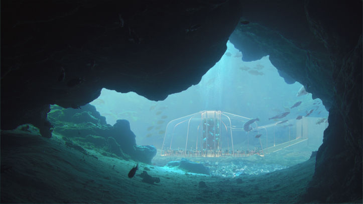 3D visualisation of underwater restaurant concept in Maldives