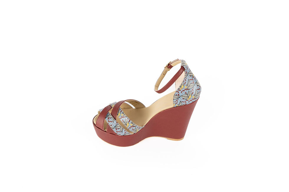 Miniature : Sandales compensées véganes Mahouna en cuir de pomme bourgogne