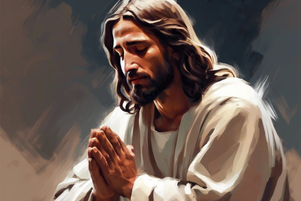 Jesus kneeling and quietly and praying to God