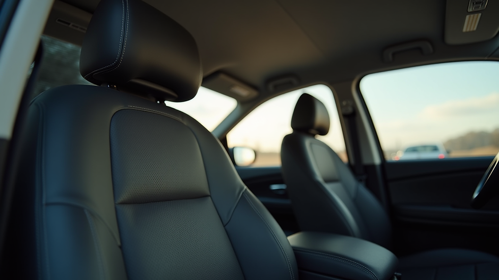 Close-up of a luxury minivan interior with leather seats