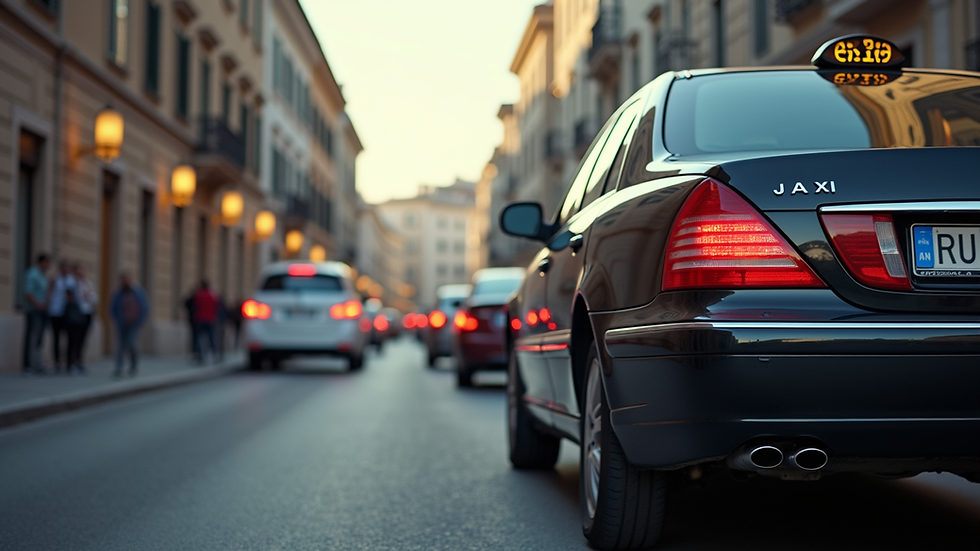 Eye-level view of a luxury taxi parked in Mendrisio street