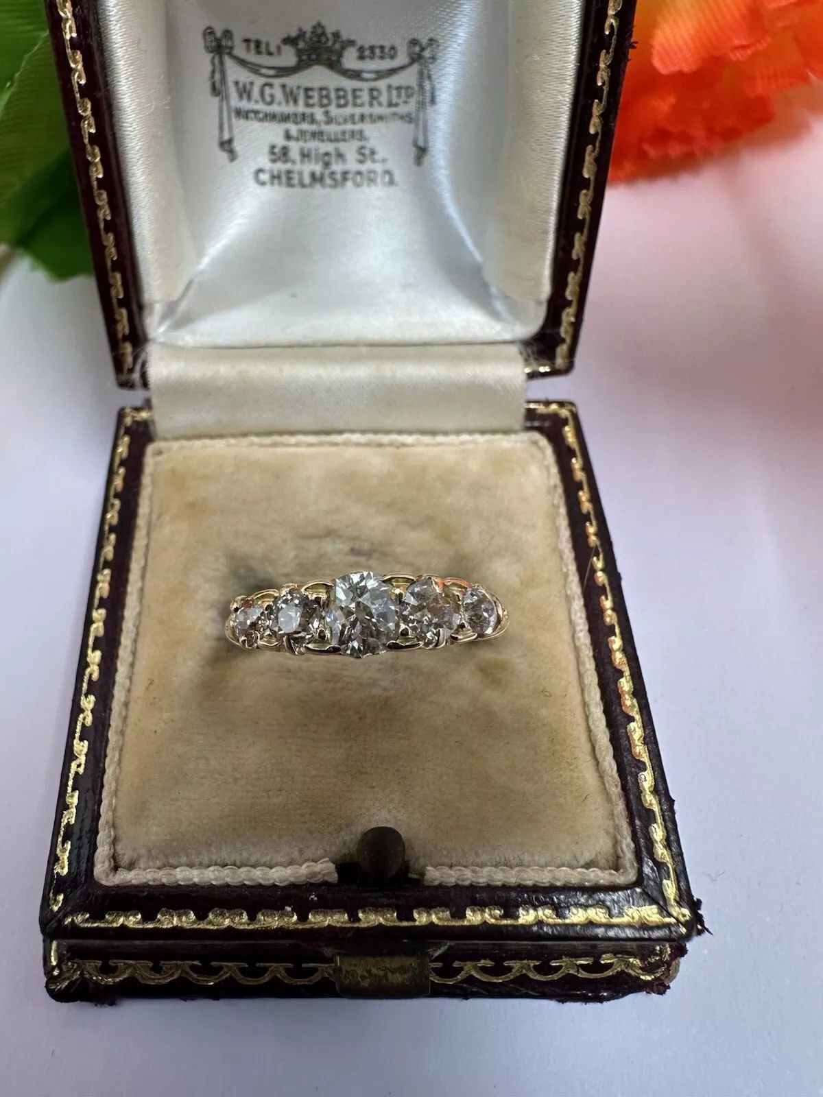 1894 Vintage Diamond 5 Stone Ring 18ct Hallmarked