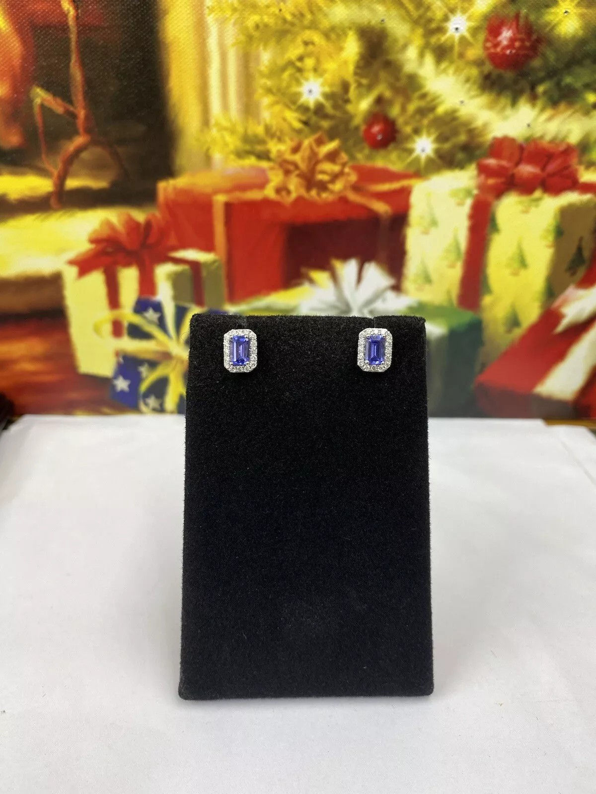 tanzinite earrings emerald cut