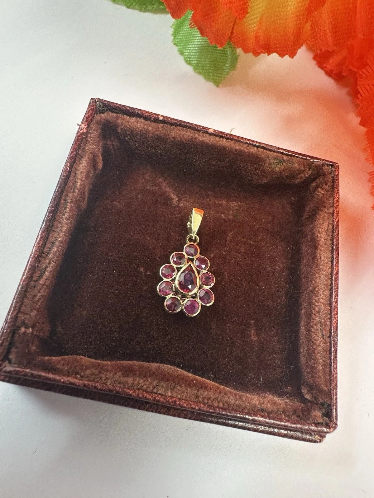 Gorgeous 9ct Ruby Pendant Pear/round Cuts