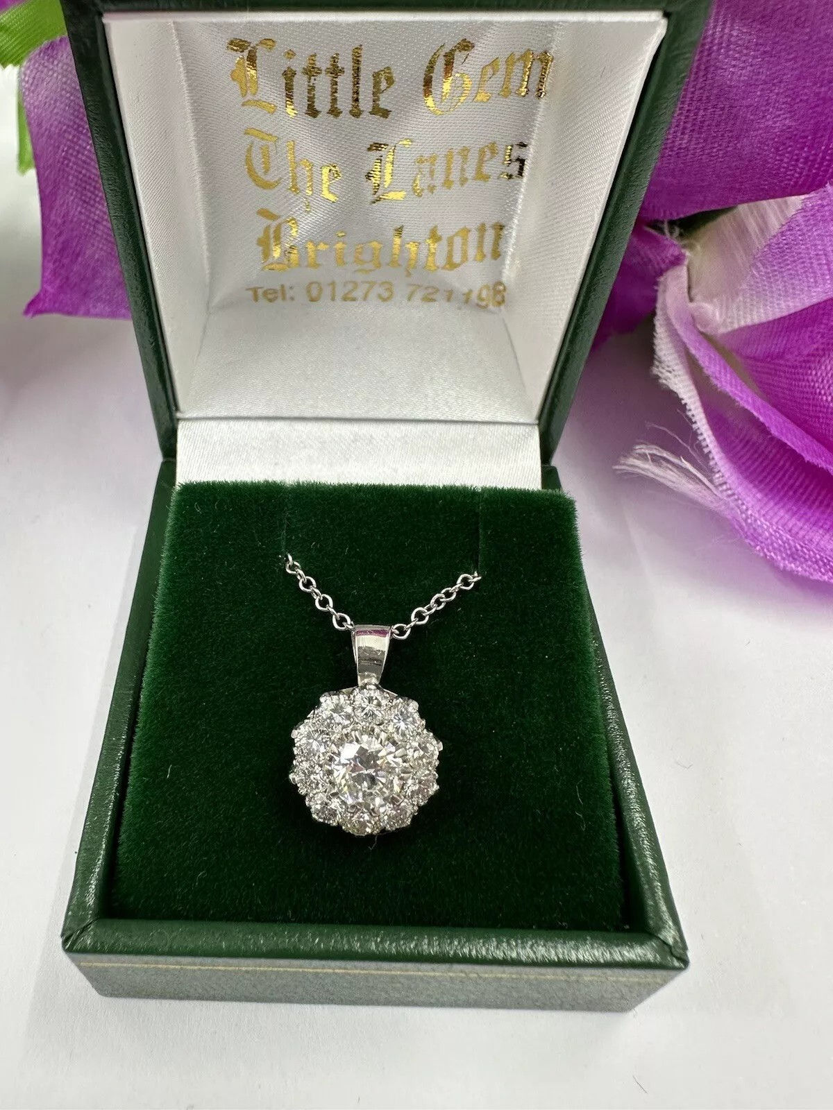 Stunning 1.65ct Diamond 18k White Gold Pendant/20” White Gold Chain