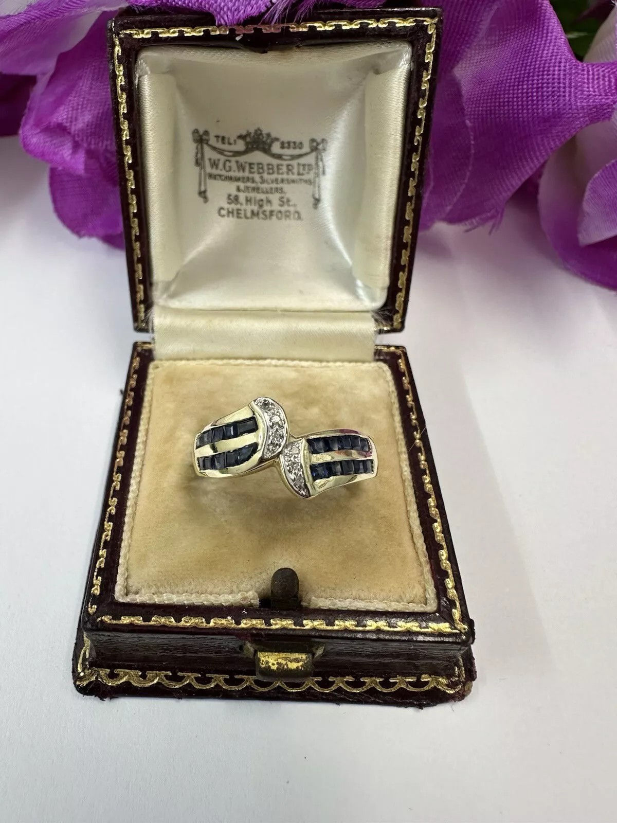 Pretty Sapphire & Diamond 9ct Yellow Gold Cross Ring