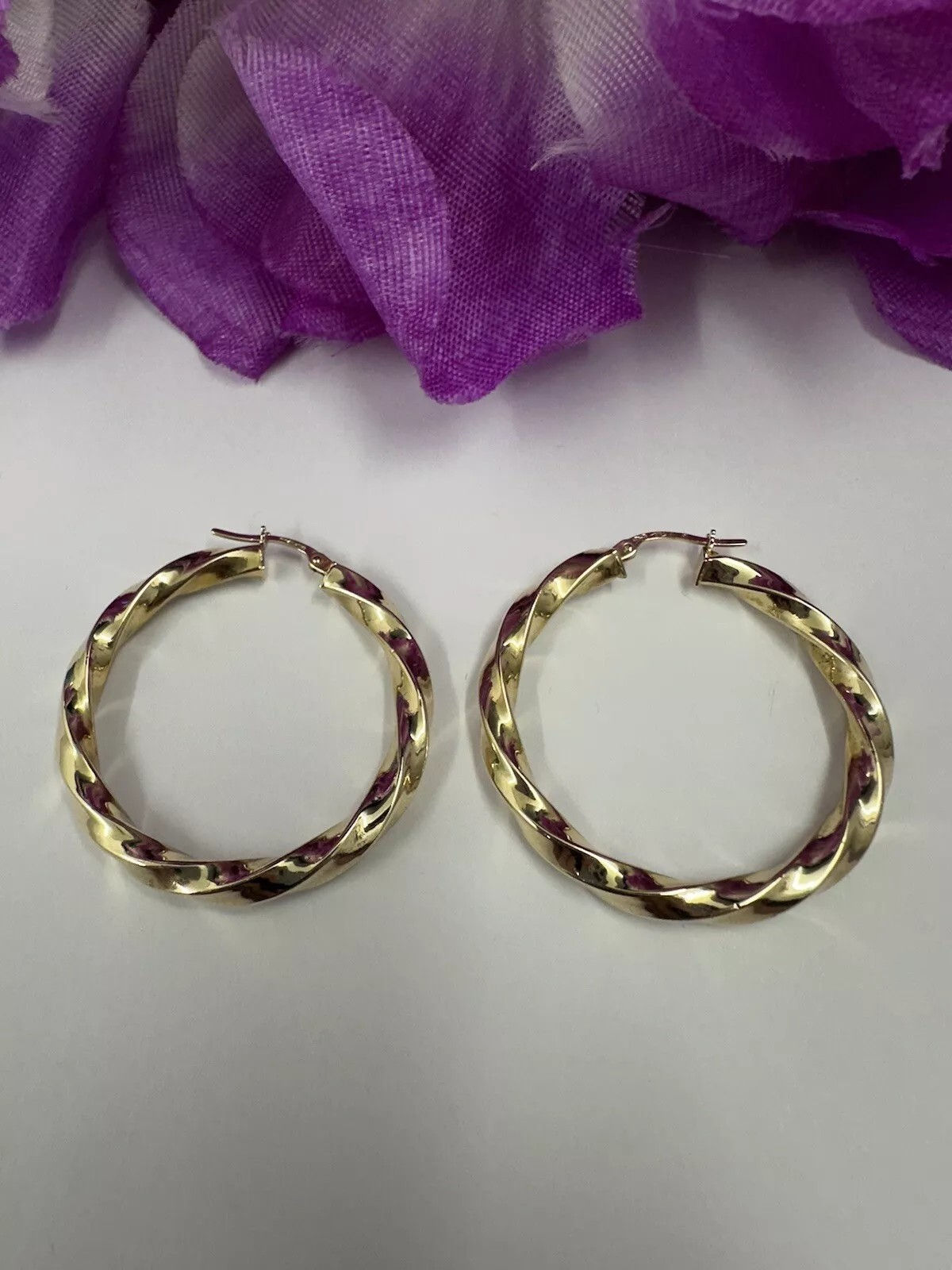Classic Patterned Wave 9ct Gold Hoop Earrings