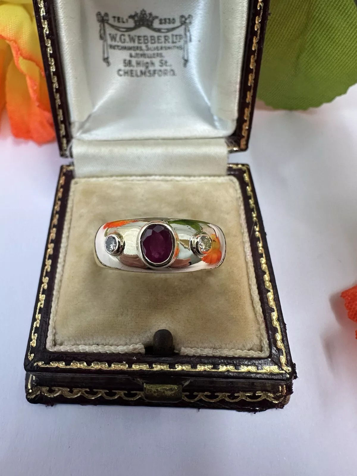 9ct Unusual Ruby/diamond Rub Over Set Hallmarked Ring