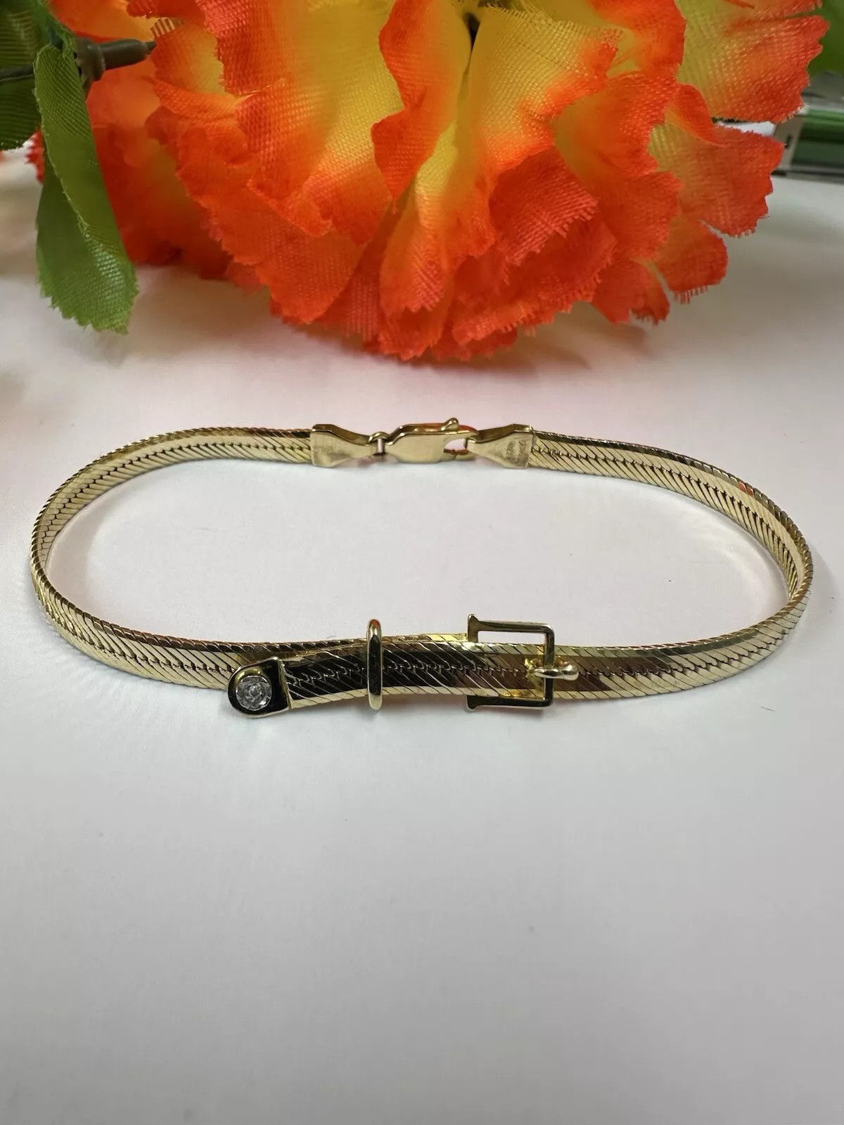 Unusual 9ct & Diamond Buckle Bracelet Vintage Hallmarked