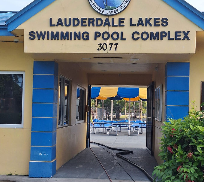 Entrance sign for the Lauderdale Lakes Swimming Pool Complex, 3077, a City of Lauderdale Lakes public pool renovation project by MTI Construction Group