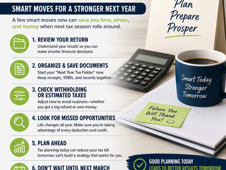 A list of items to do after tax season is ocer