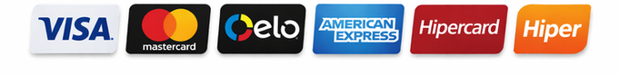 Aceitamos pagamento das principais bandeiras de cartão