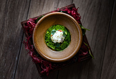 Gourmet squid dish with fine dining presentation at L’Arôme by the Sea Phuket