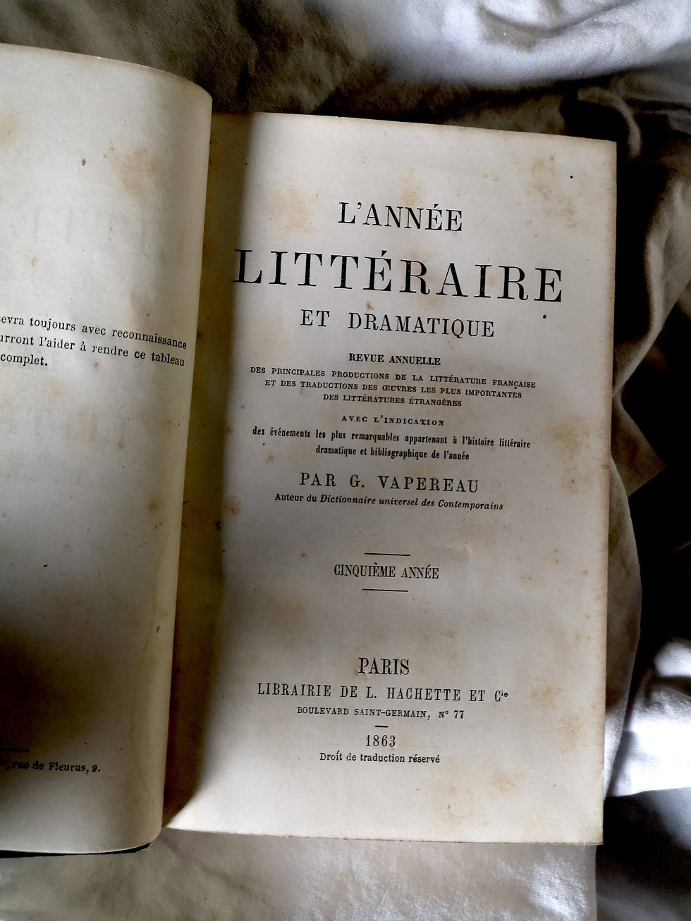 G. VAPEREAU - L'Année Littéraire et Dramatique (1862)