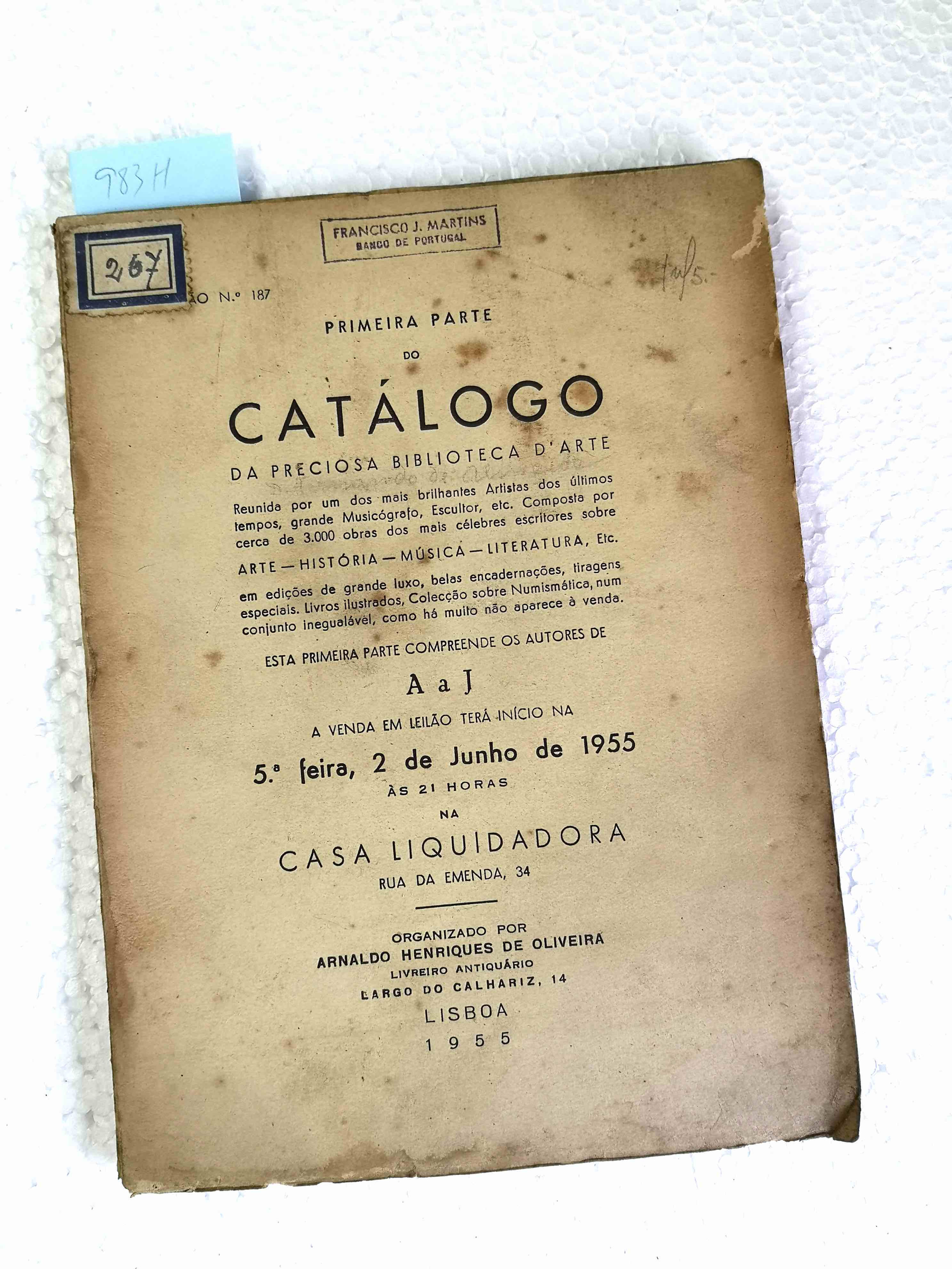 [CATÁLOGO DE LEILÃO] da PRECIOSA BIBLIOTECA D'ARTE... (1955)