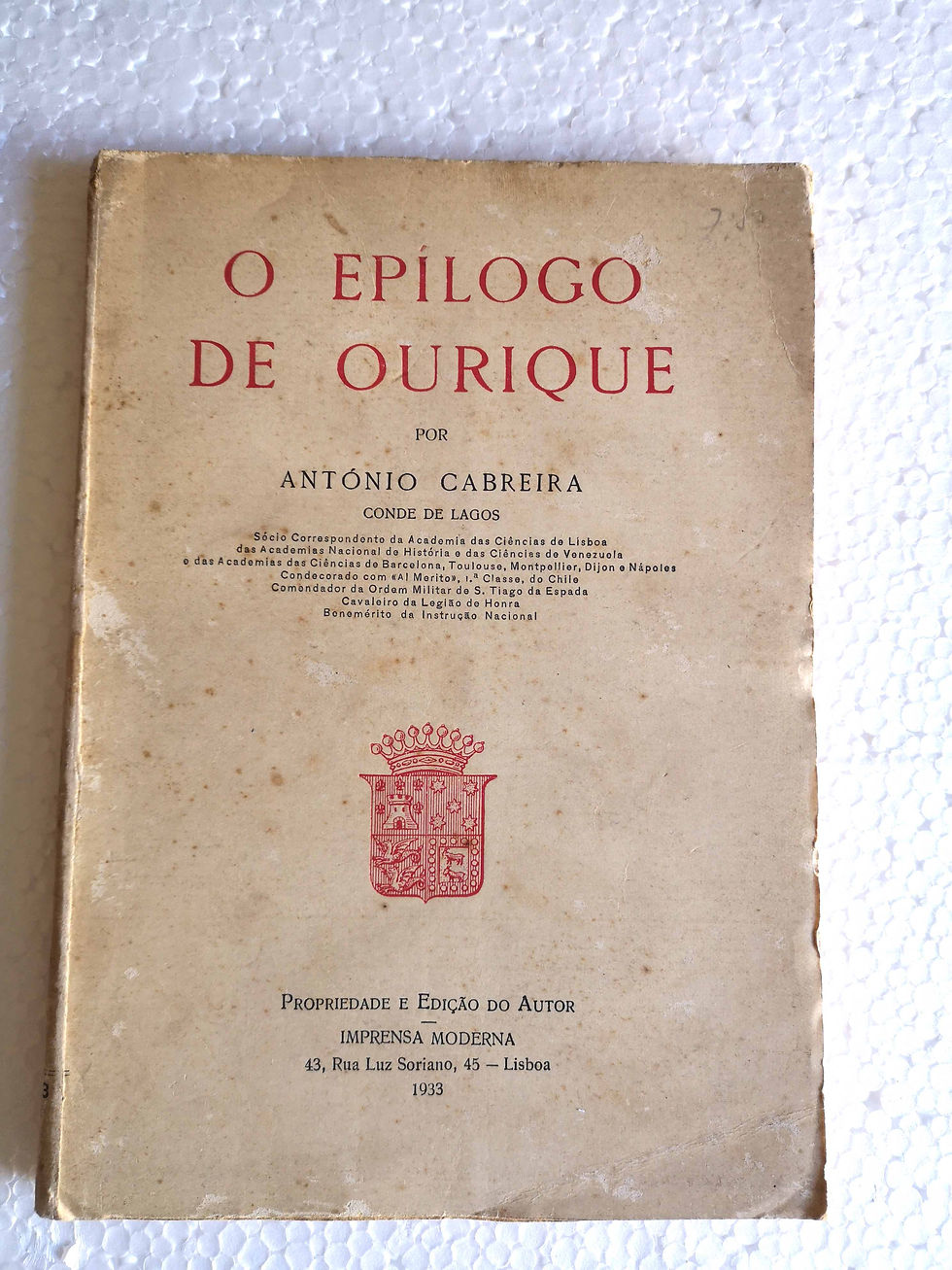 EPÍLOGO de Ourique, por António Cabreira (Conde de Lagos), 1933