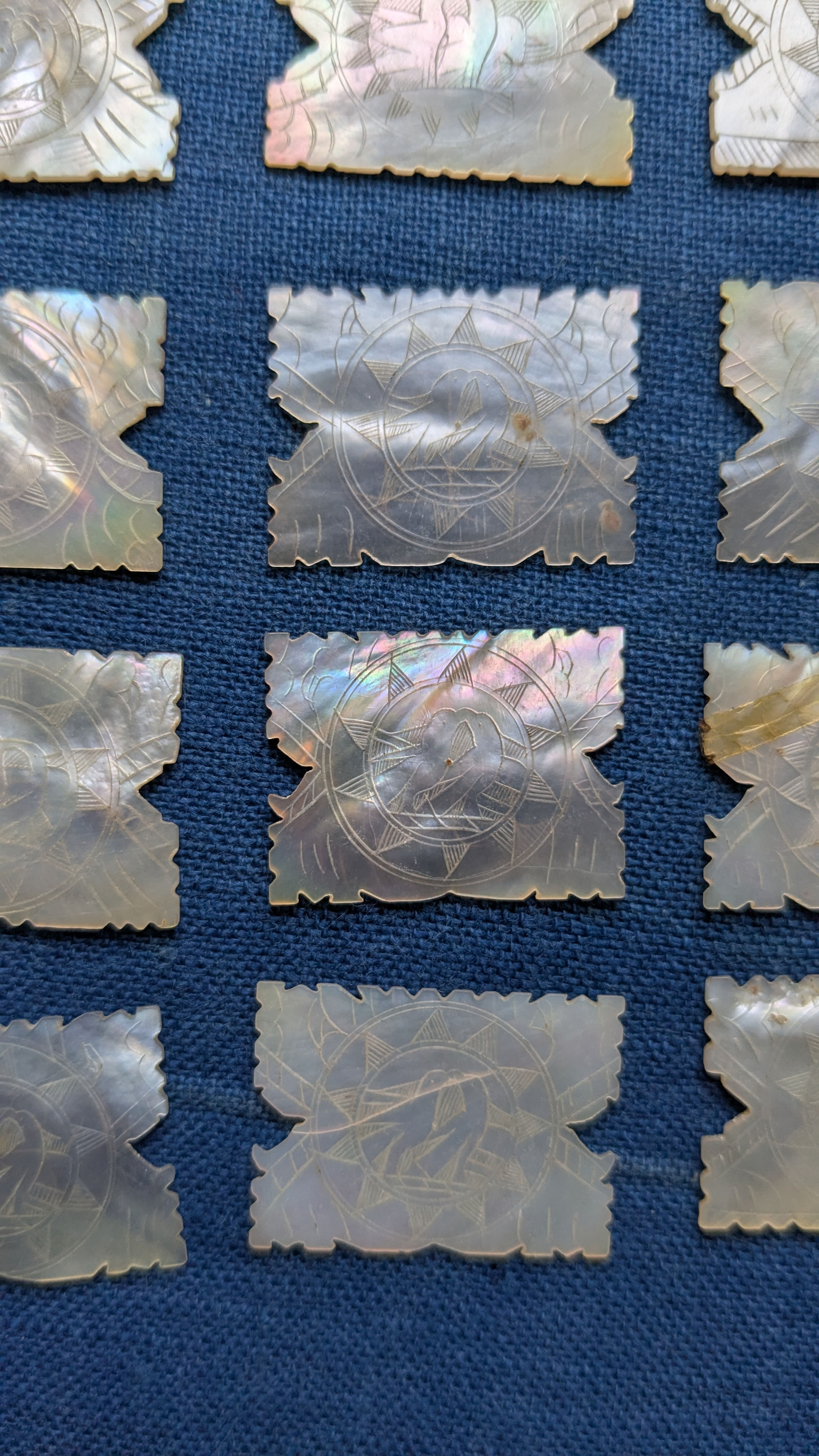 Antique Mother of Pearl Gambling Tokens Rectangular Engraved