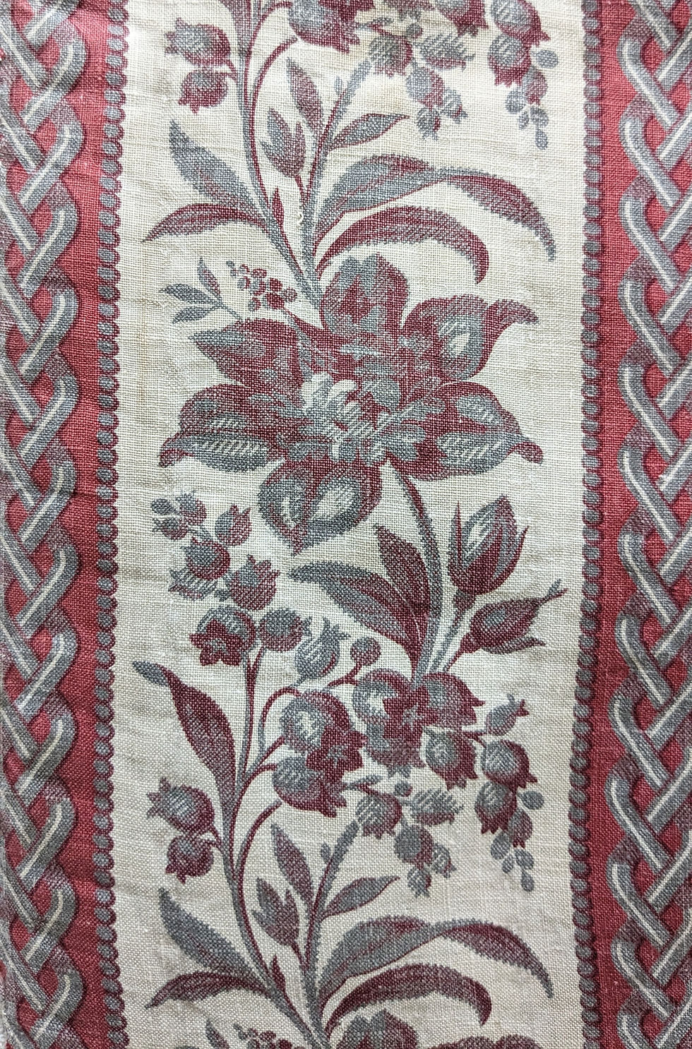 Thumbnail: Late 1800's French Roll Print Fabric Florals & Braid