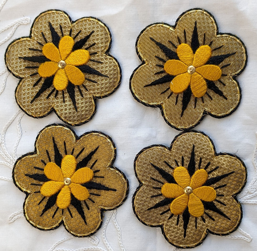 Thumbnail: Vintage Gold Metallic Flower Appliques Black & Gold Thread Accents French