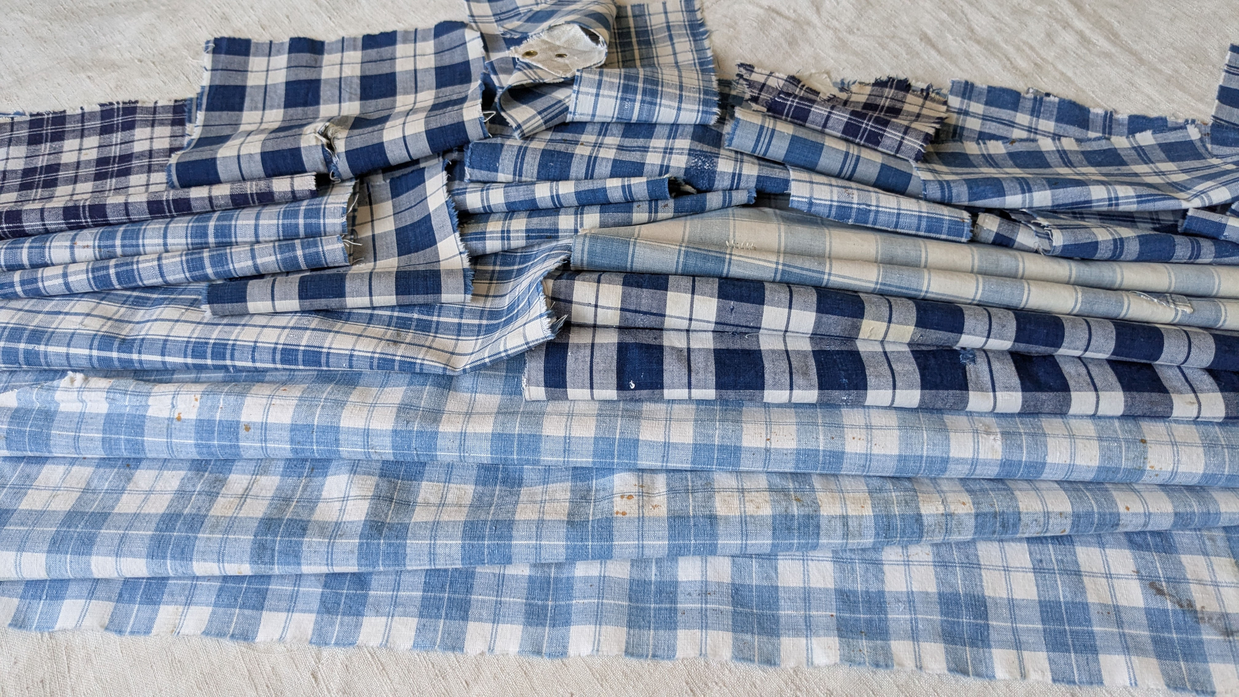 A Lot of Early 1900's French Blue & Whtie Plaids