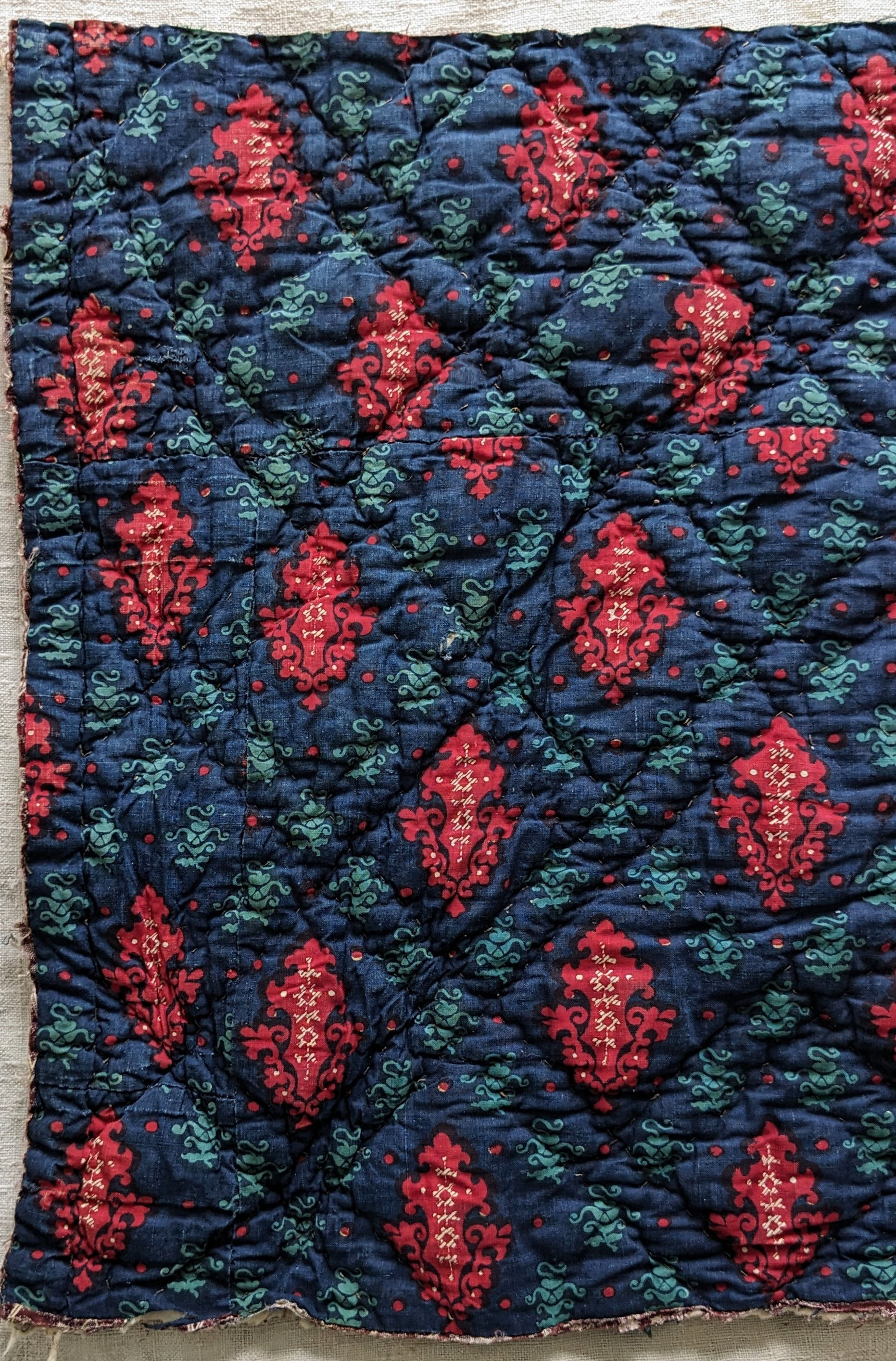 A 19th Century French Quilt Frag. Block Print Medallions