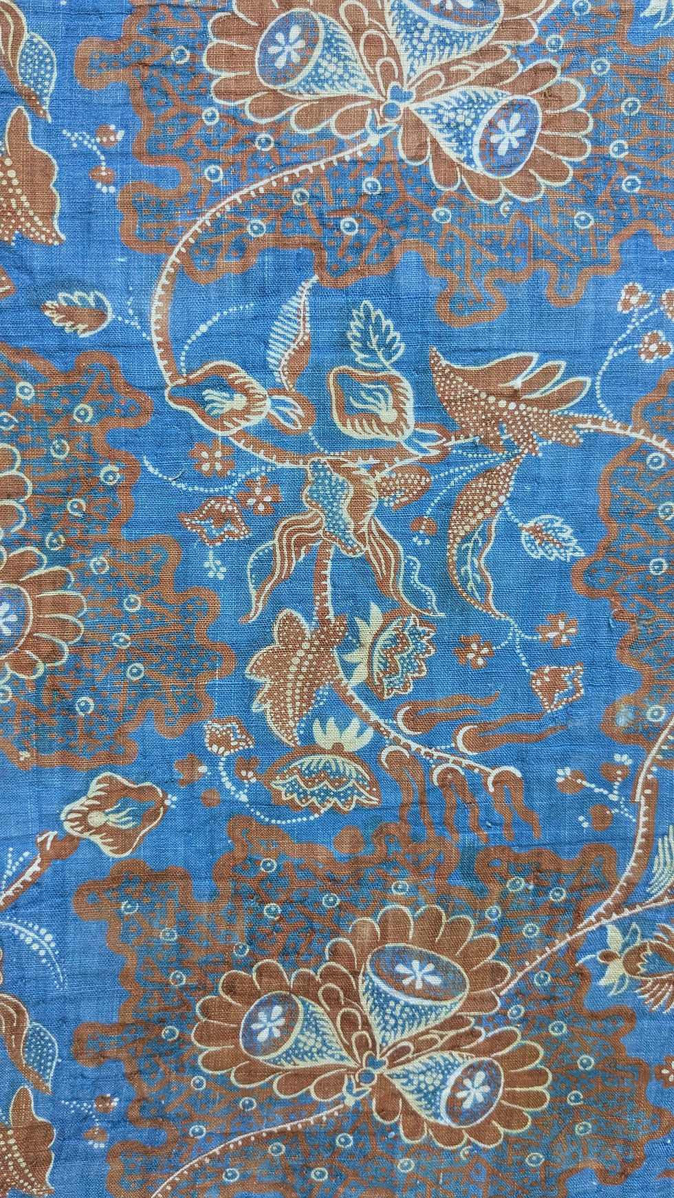 Thumbnail: A 19th Century French Cotton Block Print Fabric Stylized Florals & Leaves