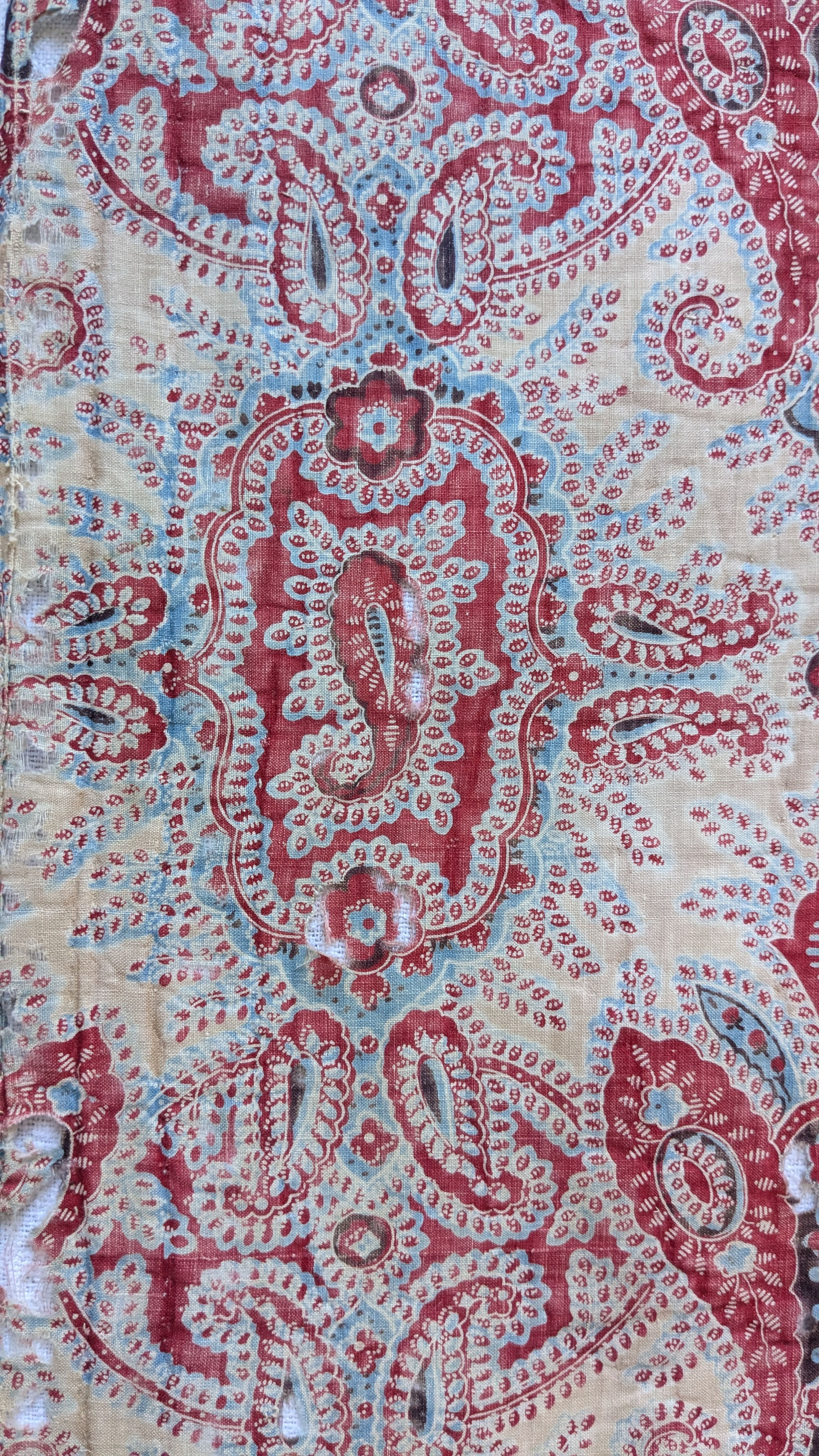 A 19th Century French Cotton Block Print Madder Paisley