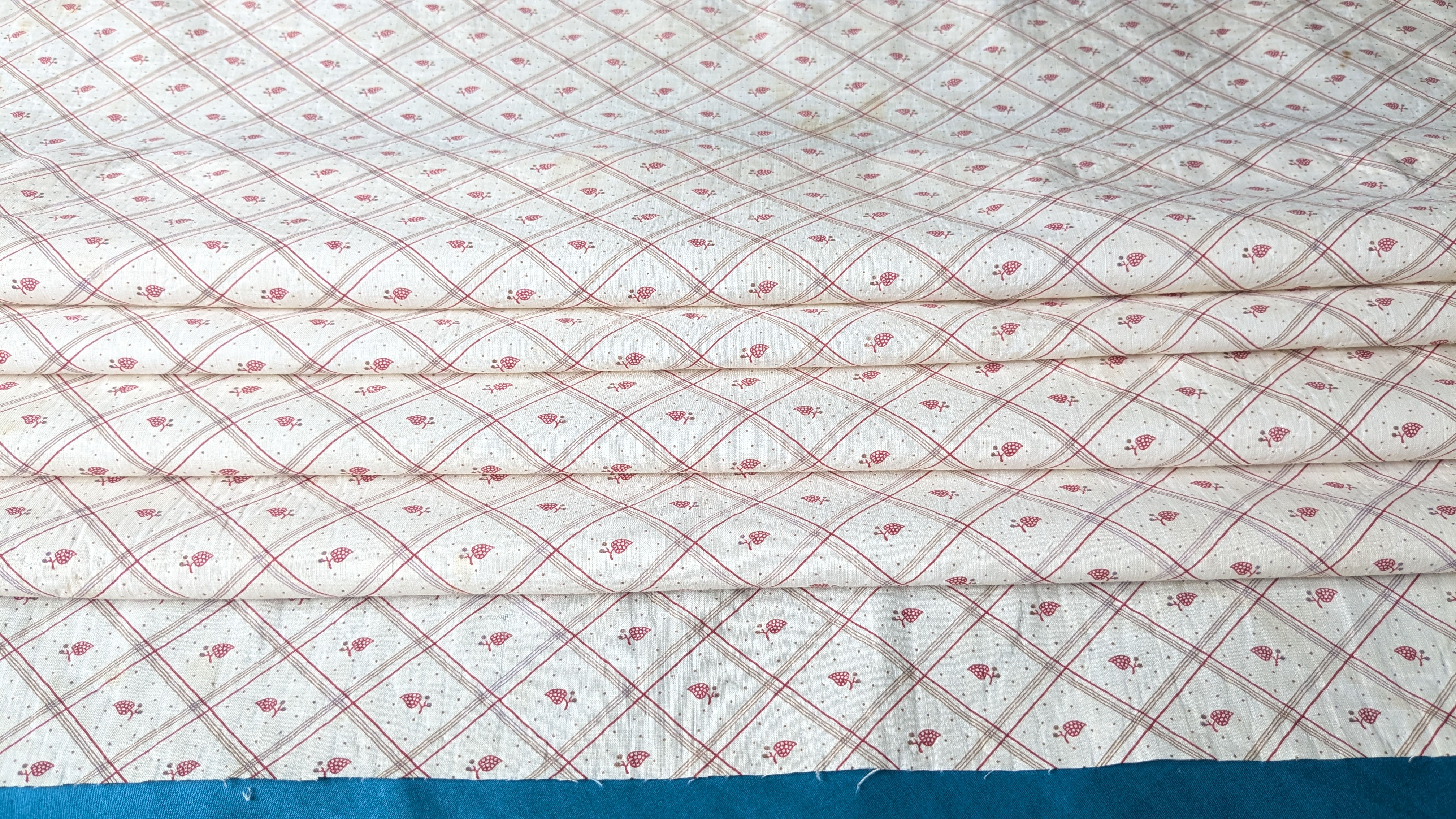 A 19th Century French Cotton Print Fabric Lattice Strawberry