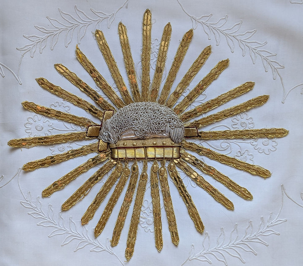 Thumbnail: Lrg. Antique Vestment Applique Depicting a Lamb