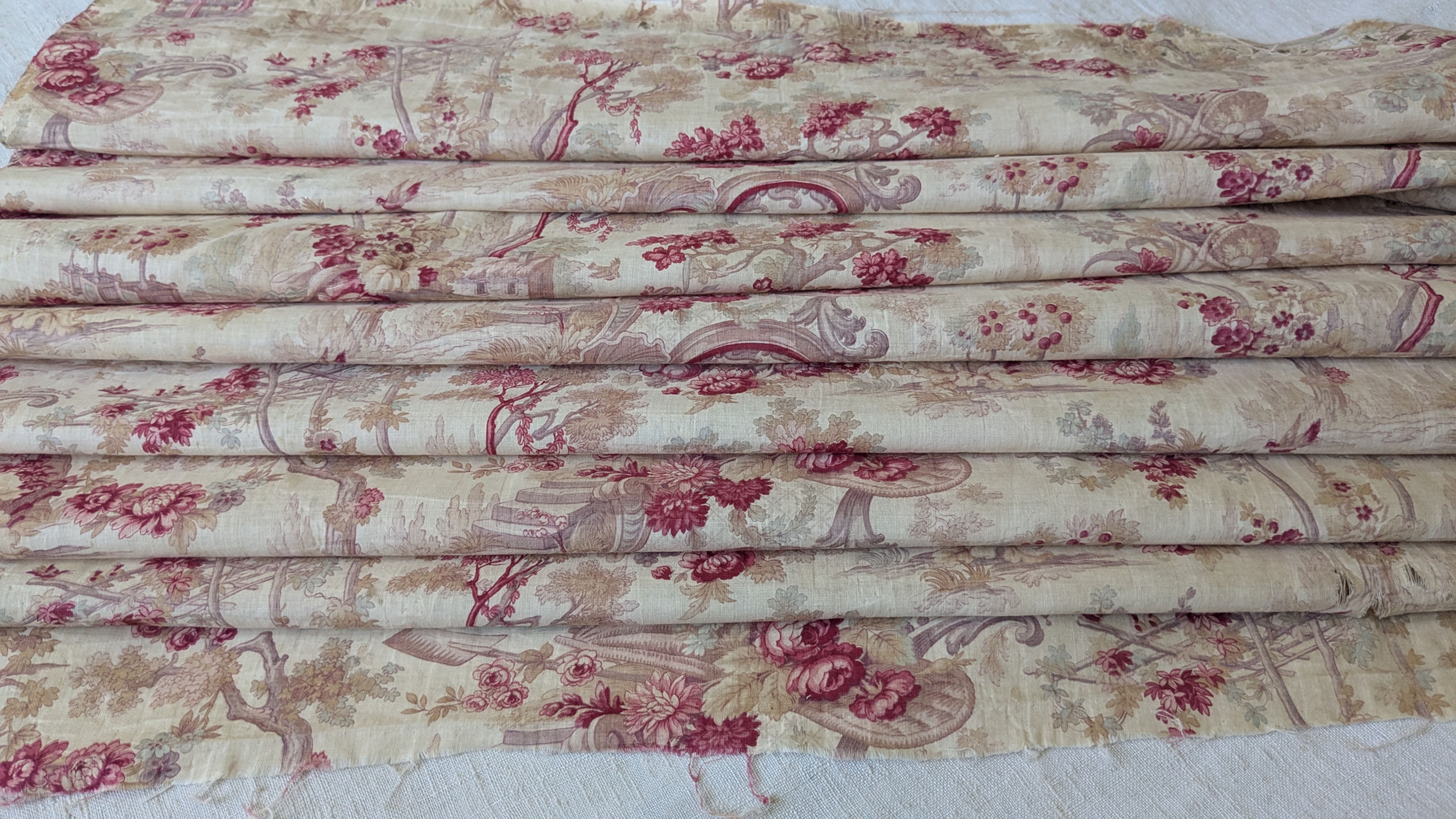 A 19th Century French Cotton Toile Architectual Motifs Florals