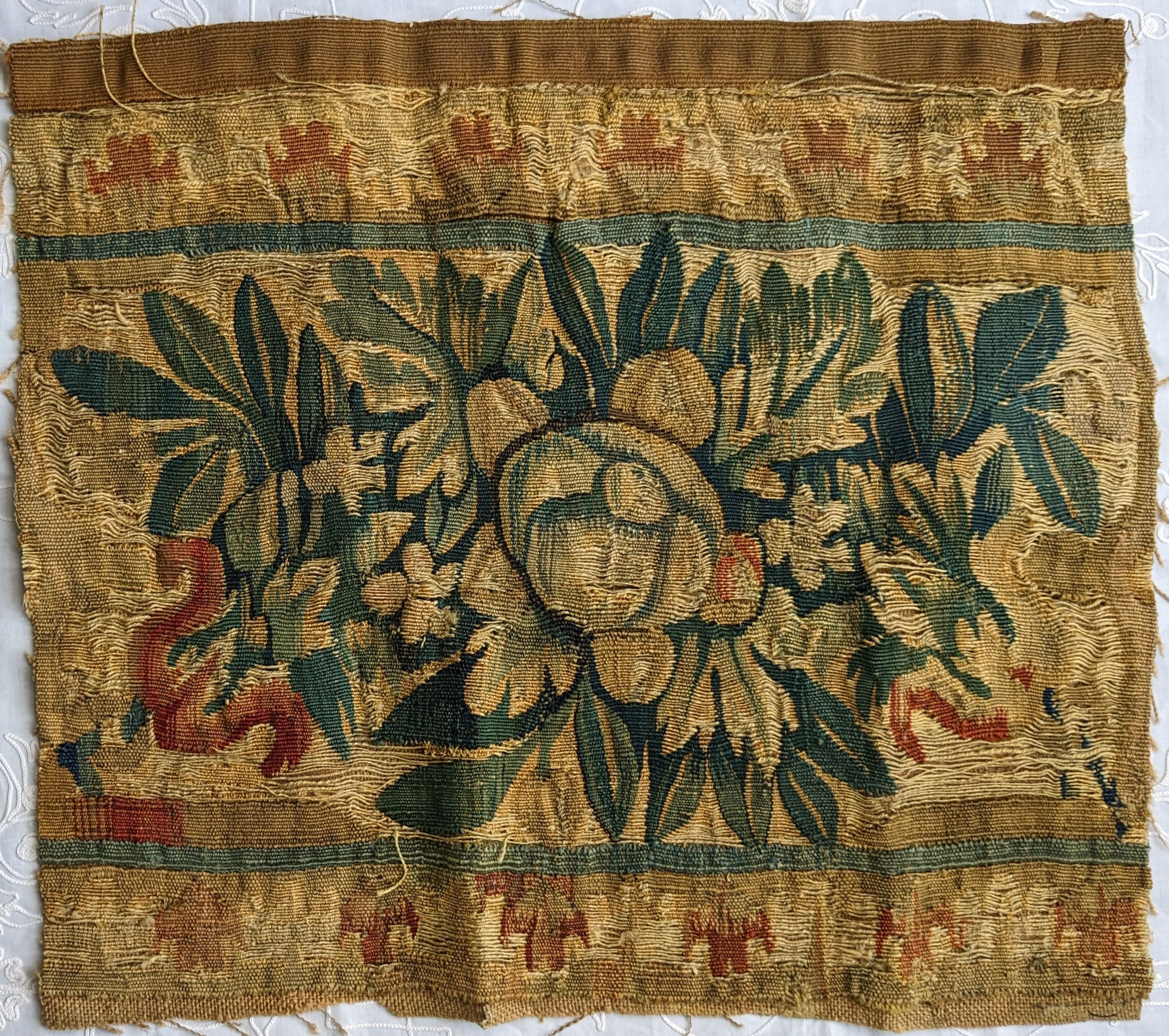 An 18th Century French Tapestry Fragment Fruits & Leaves