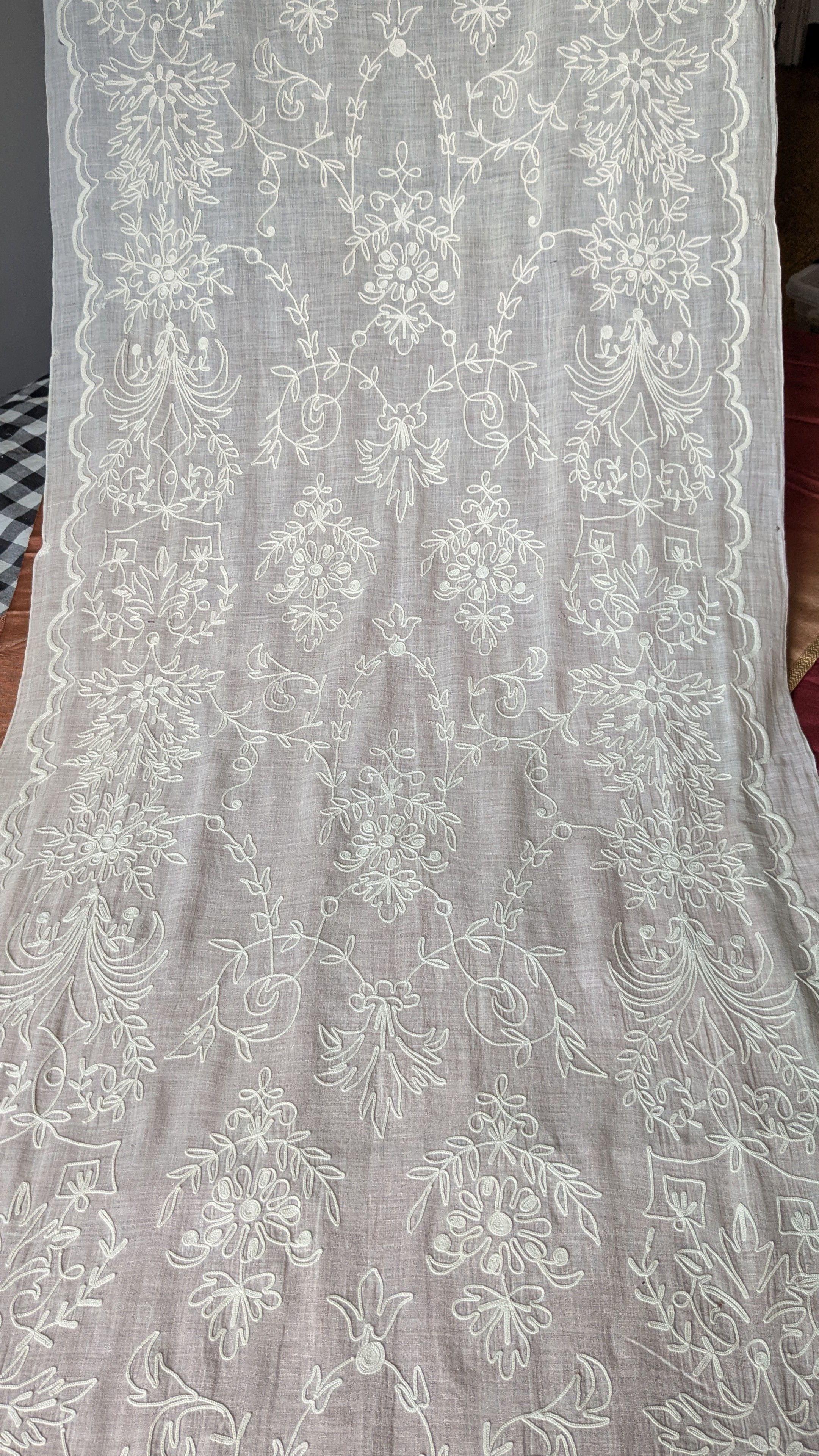 Upscale Antique French Tambour Embroid. Curtain