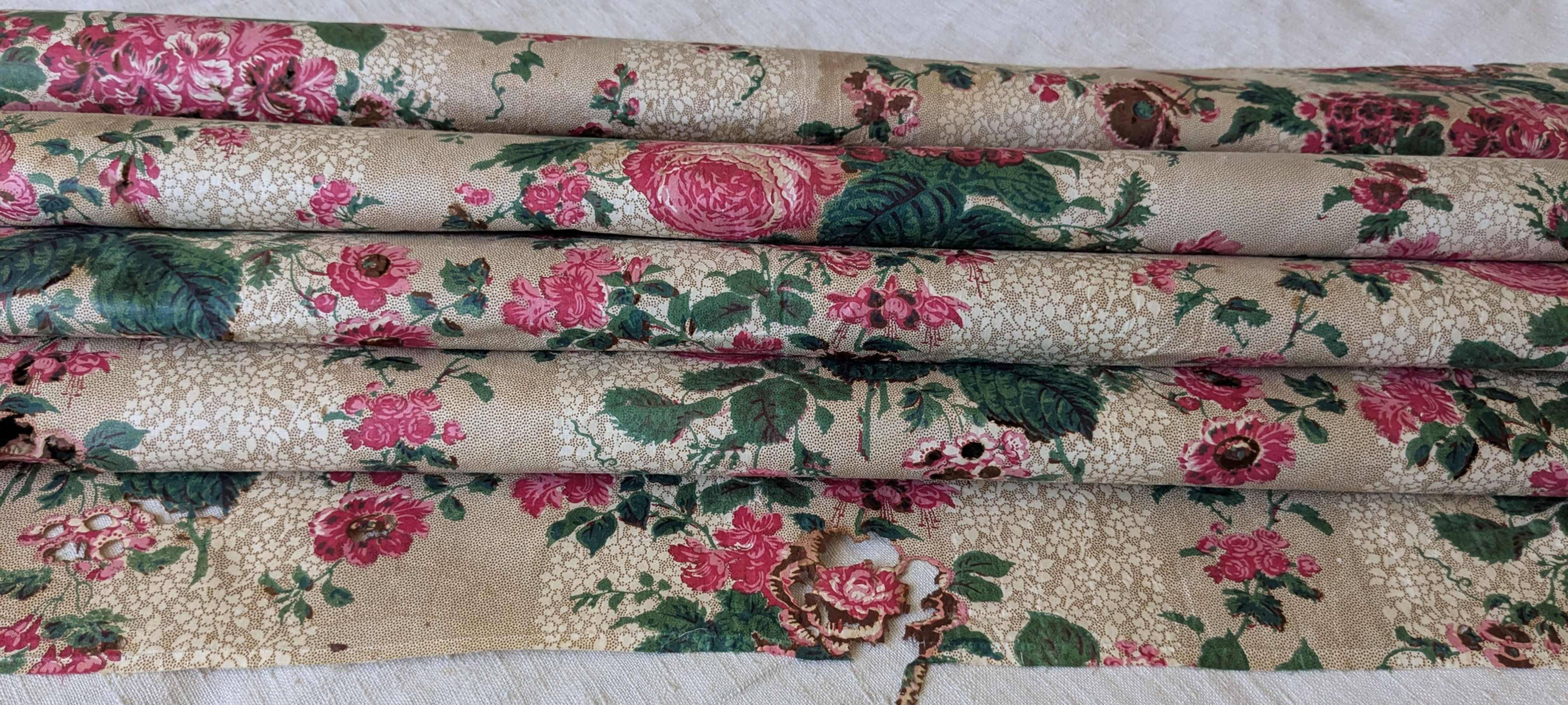 A 19th Century French Cotton Chintz Florals Distressed