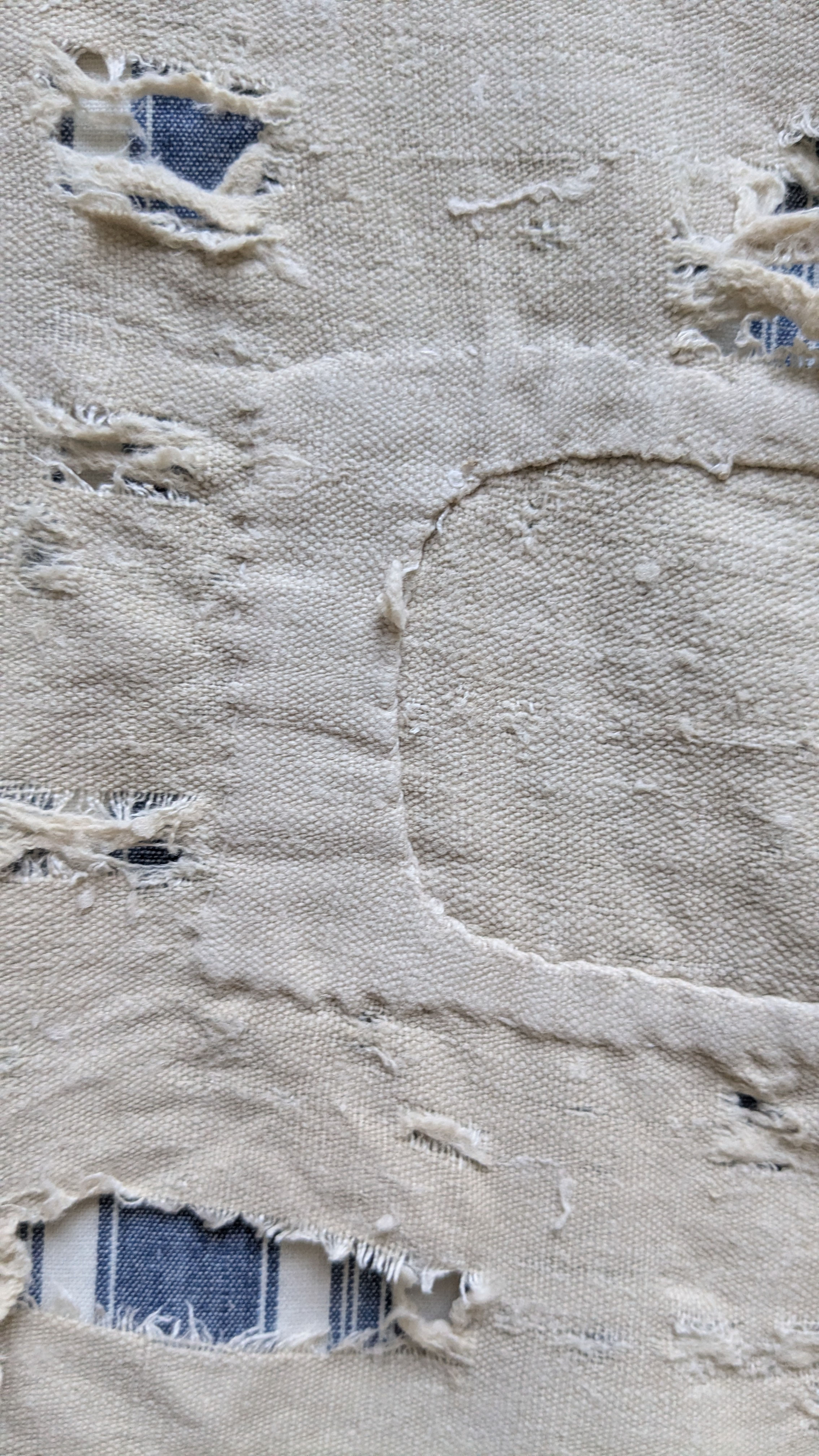 Distressed Patched 19th Century French Chanvre Linen