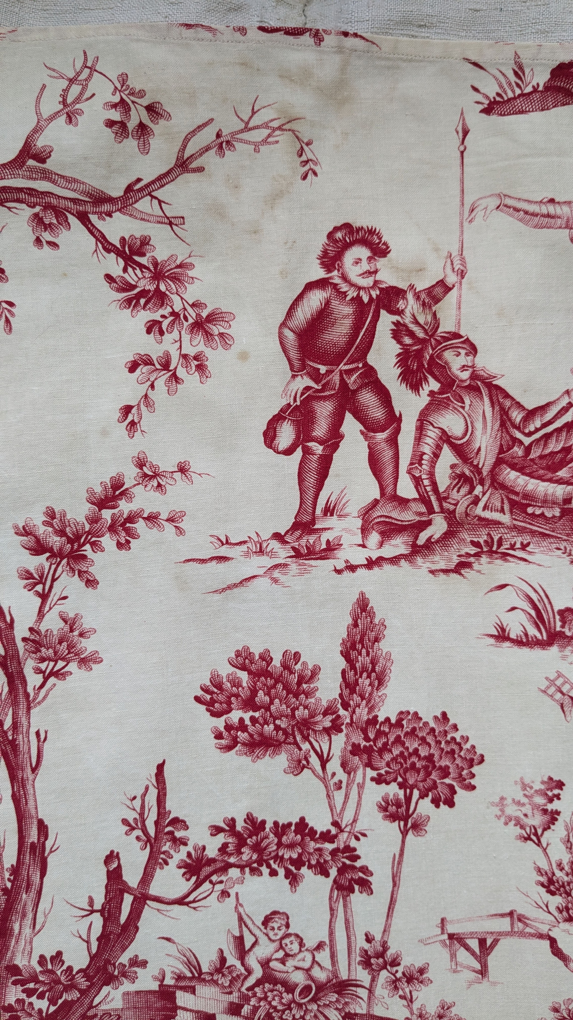 Lrg. 19th Century French Toile Du Jouy "La Marchande d'amour and Don Quixote"