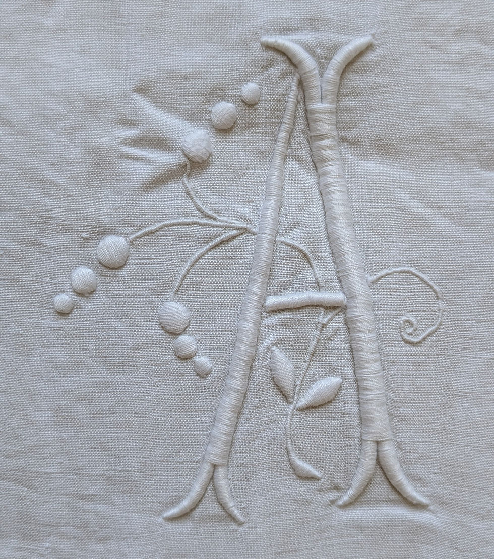 Thumbnail: Early 1900's French Linen Sheet w/Large Hand Embroid. Monogram "JA"