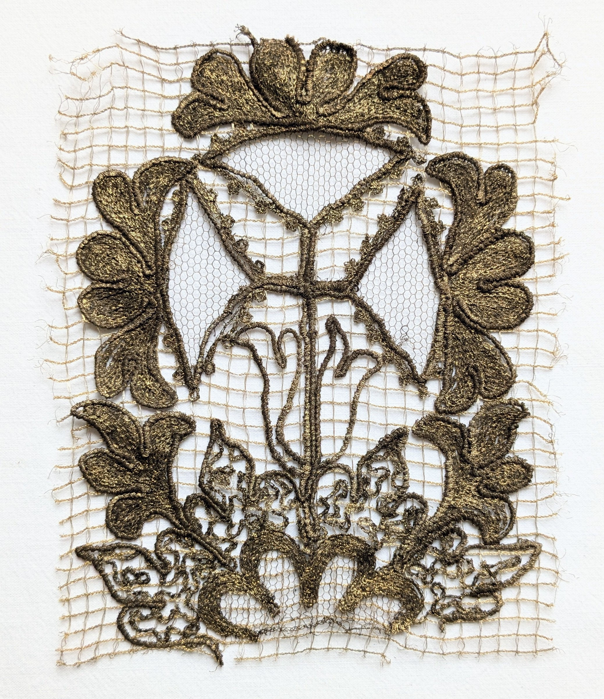 Antique Gold Metallic Embroid. Net Lace Cool Design