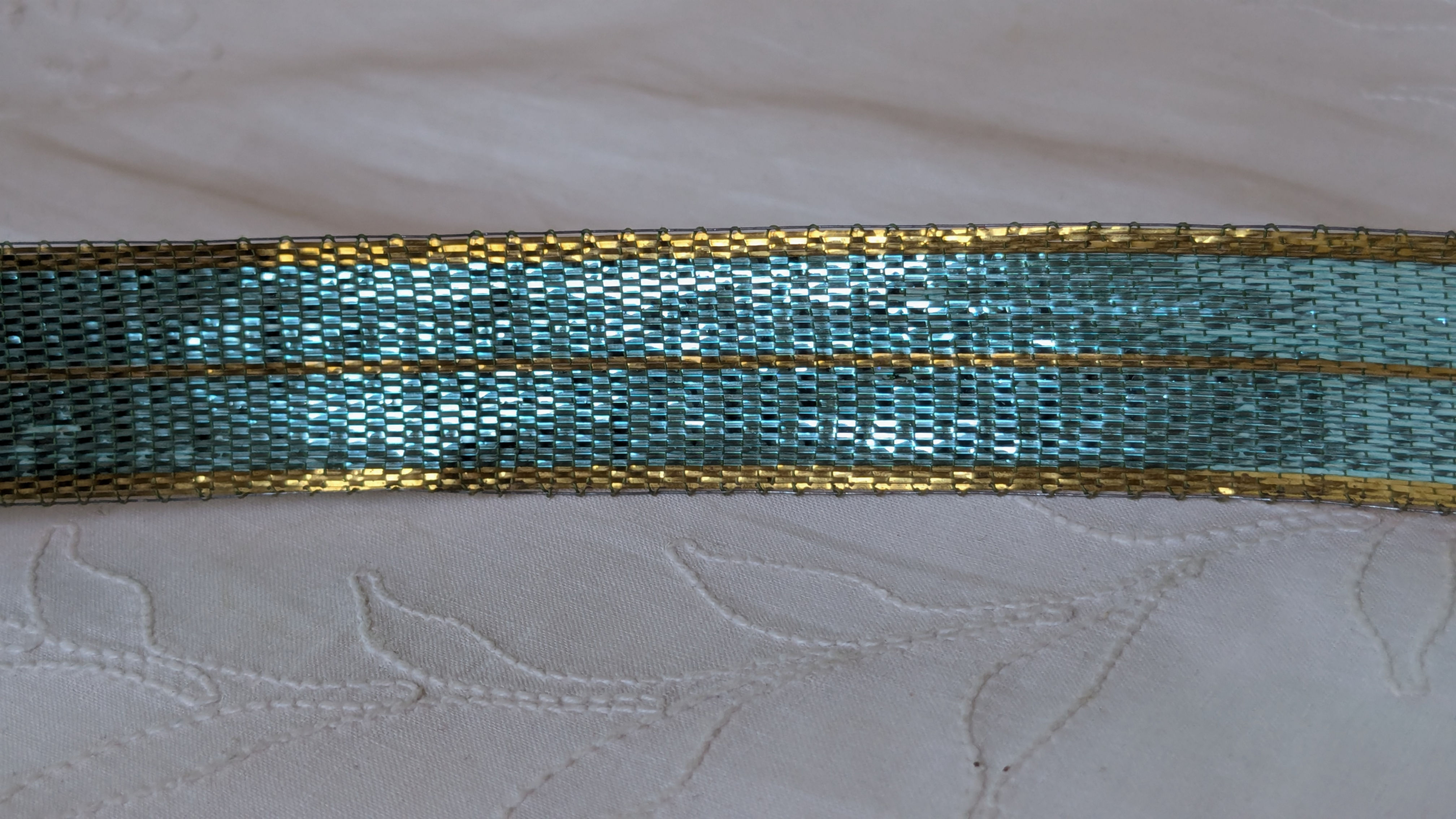 Gorgeous Vin. Turquoise & Gold Lame Ribbon