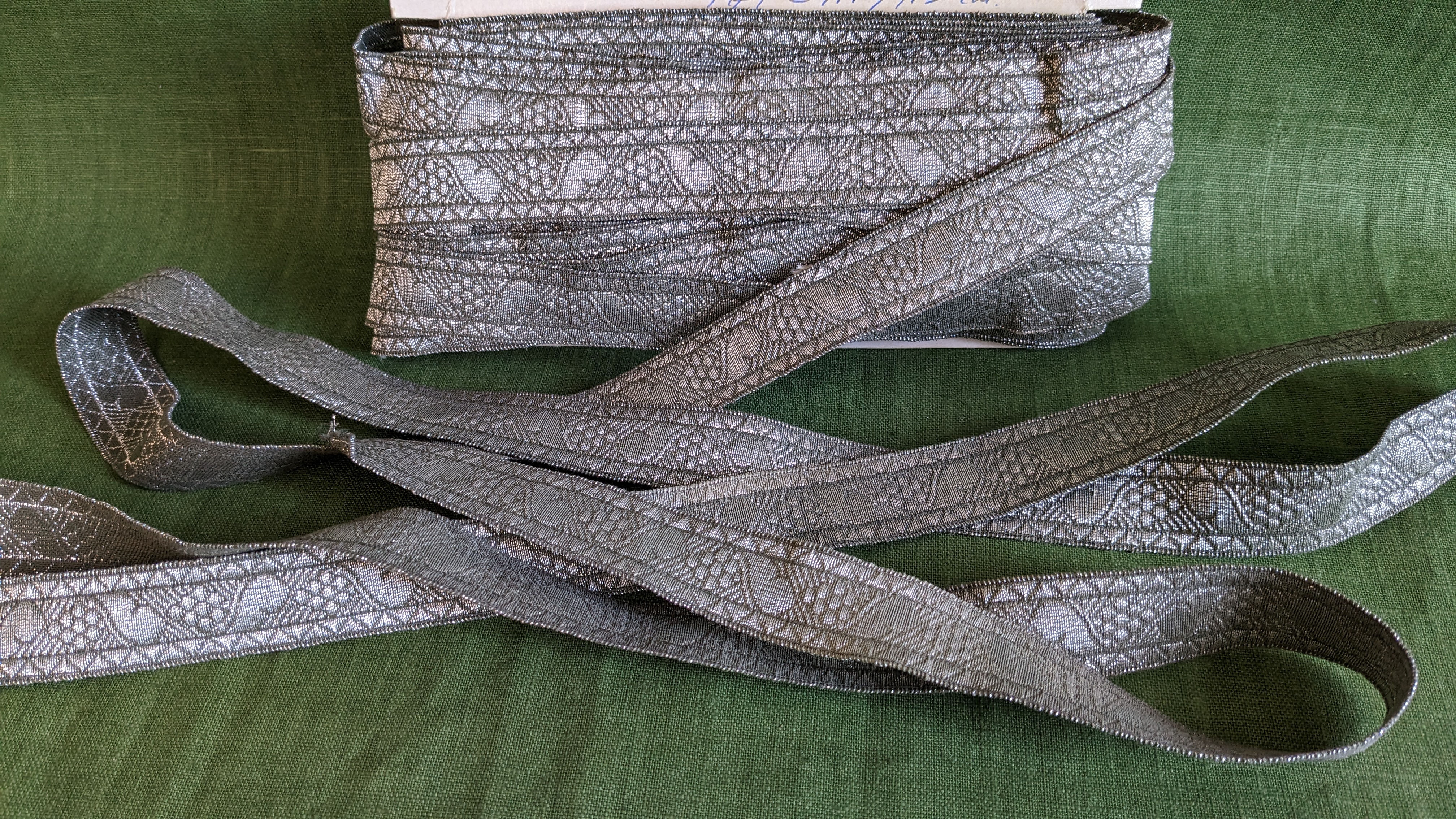 Vintage Silver Metallic Trim Grape on Vine Design Darker Patina