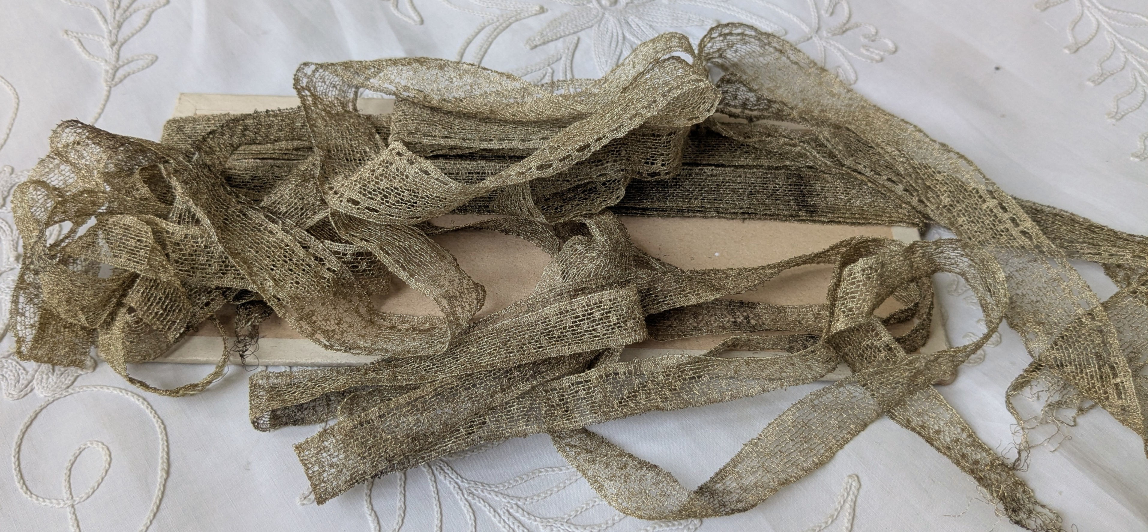 A Lot of Early 1900's French Gold Metallic Mesh Lace Trim