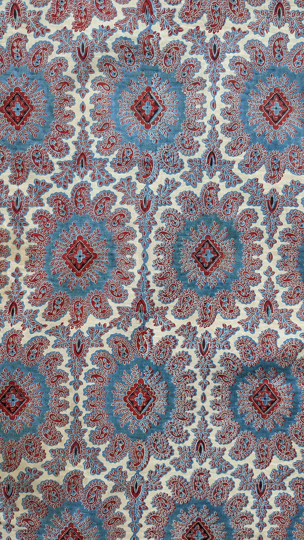 Thumbnail: A 19th Century French Cotton Block Print Lrg. Stylzied Blossom Motifs