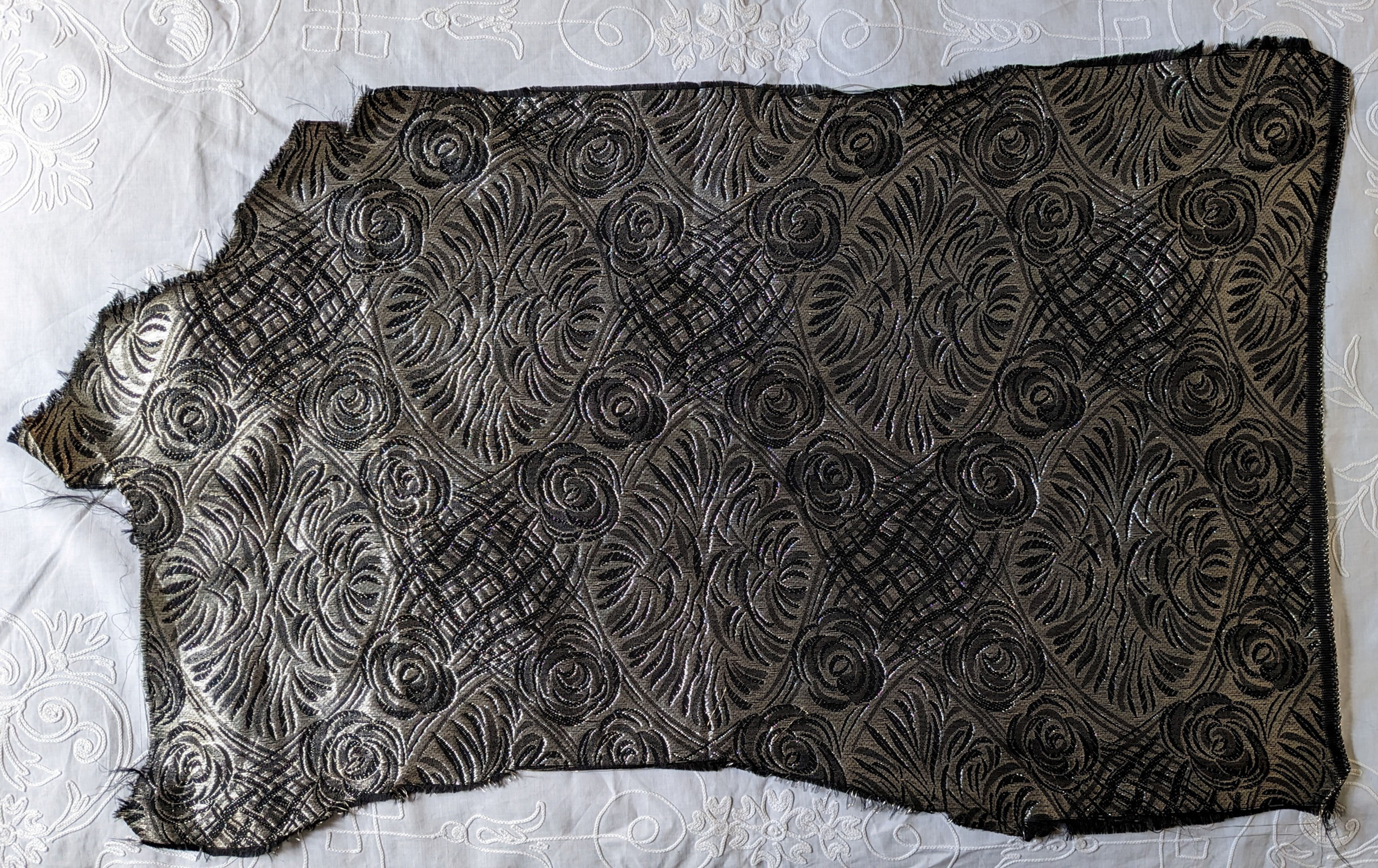 Antique Silver Lame & Black Lame French Fabric 1920's