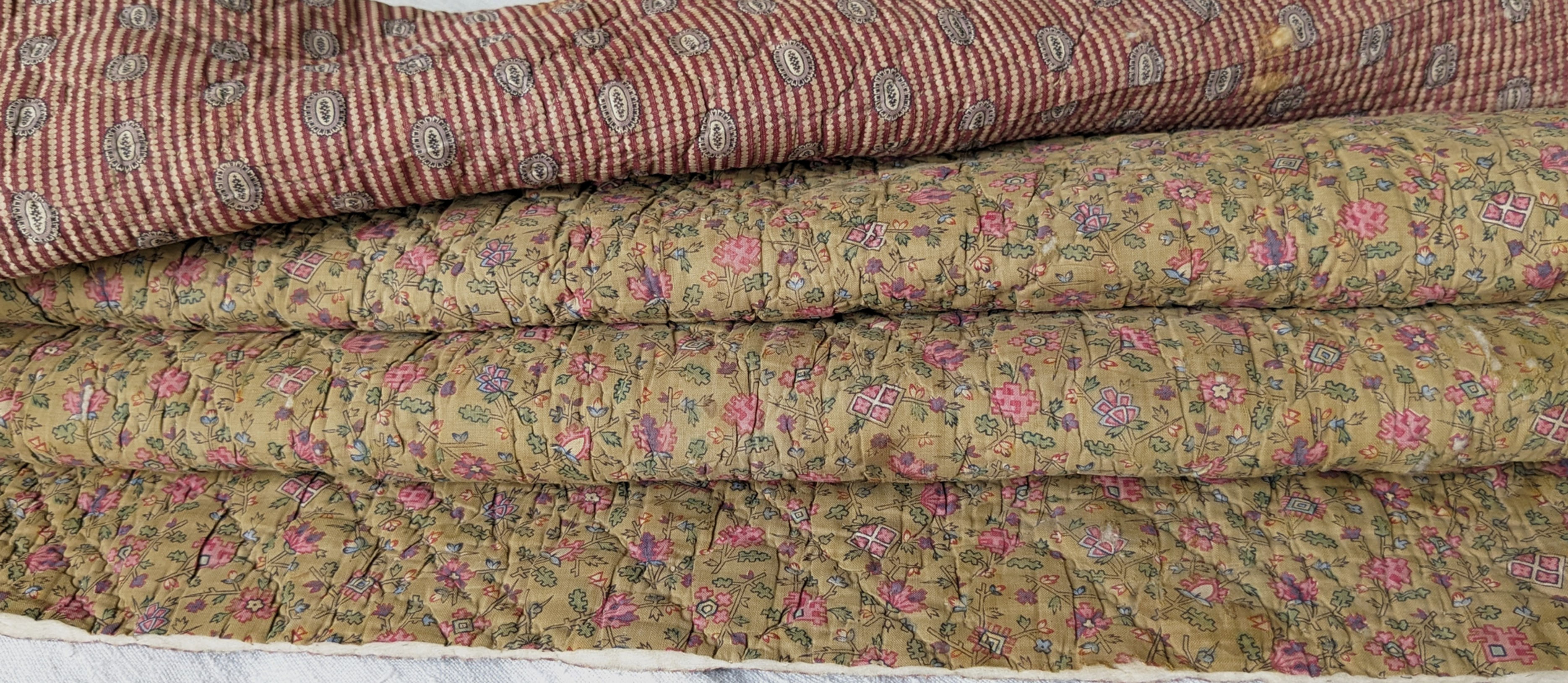 Late 18th Century French Oberkampf Quilt Frag. "Les Batons Rompus