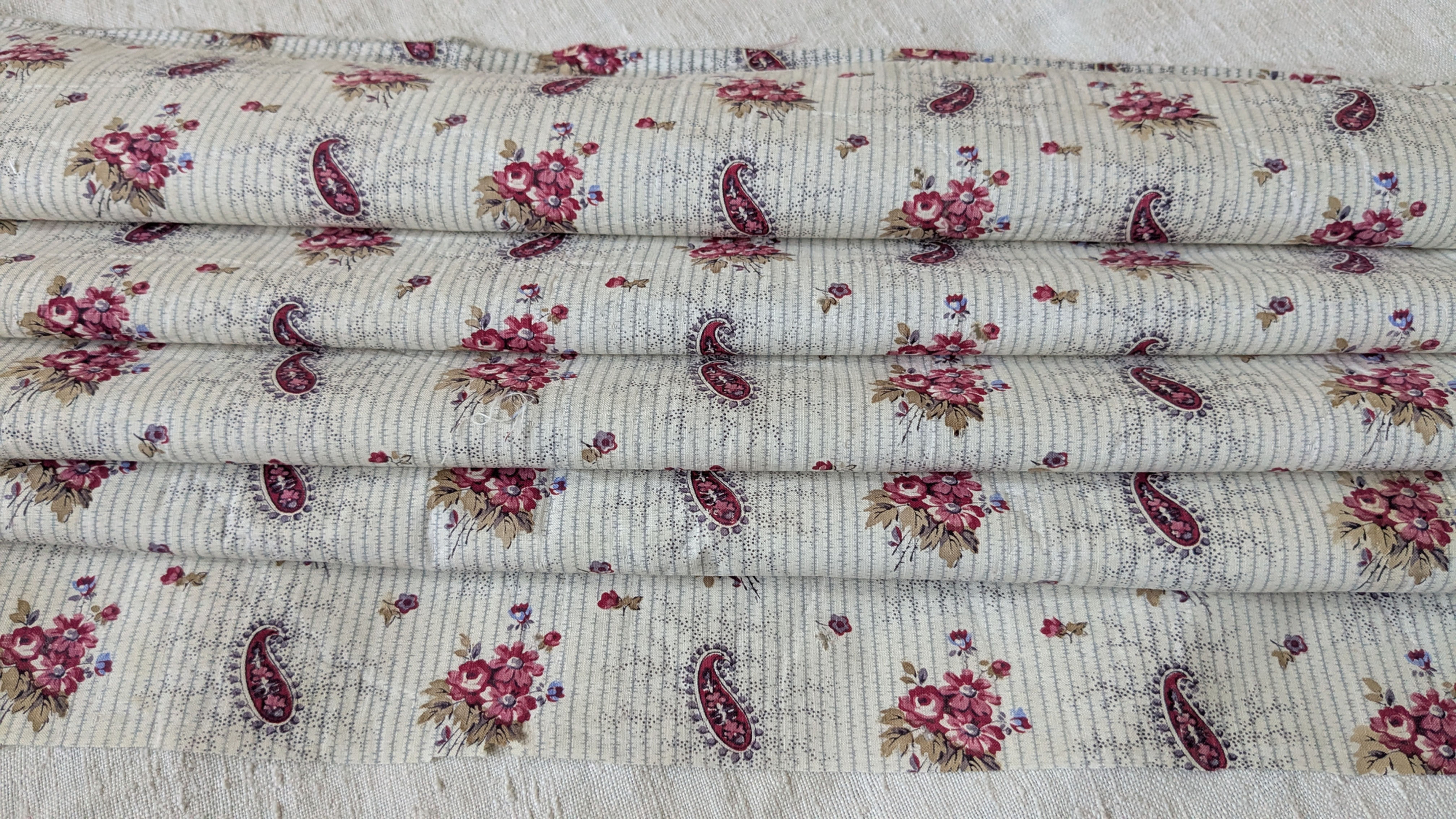 A 19th Century French Cotton Block Fabric Paisley & Floral